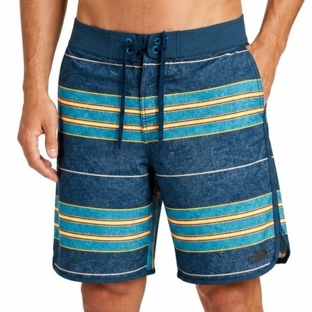 The North Face Whitecap Boardshorts Men 32 Blue Stripe Surf Swim Trunks Vacation